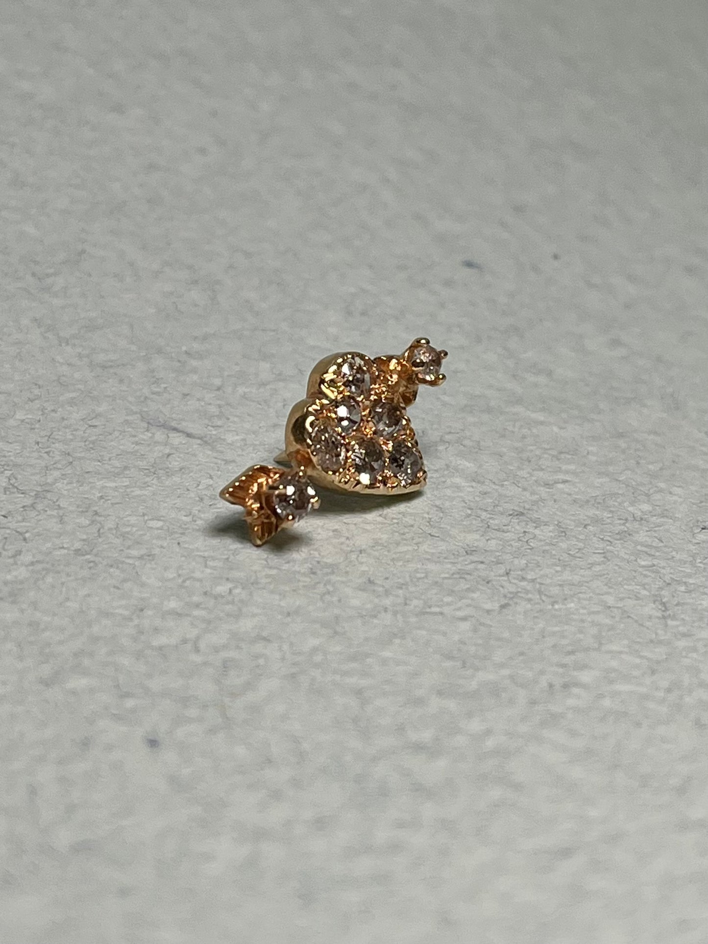Antique Heart and Arrow Pin in 14K Gold with Old Mine Cut Diamonds