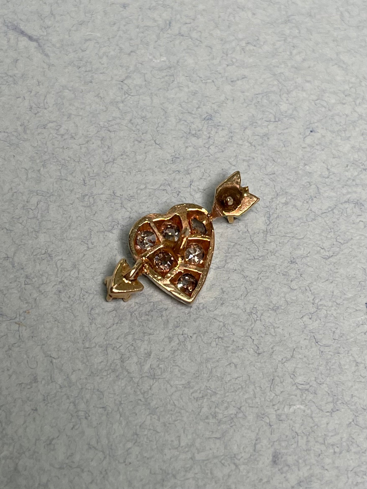 Antique Heart and Arrow Pin in 14K Gold with Old Mine Cut Diamonds