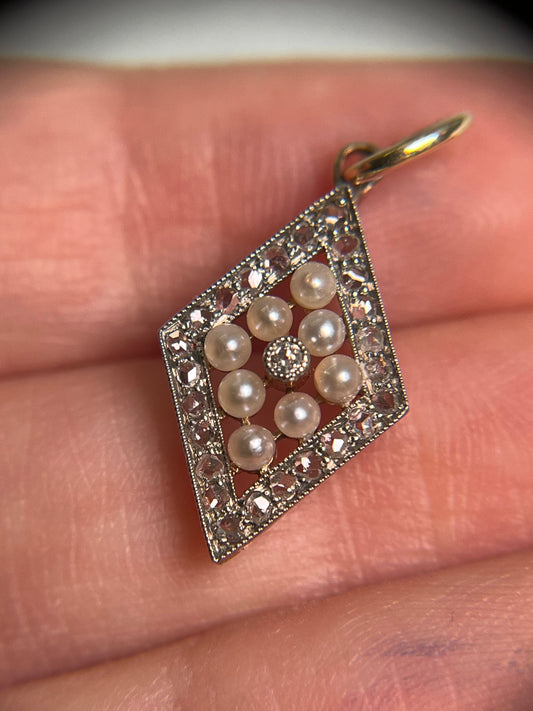 Antique Rose-Cut Diamond and Seed Pearl Pendant