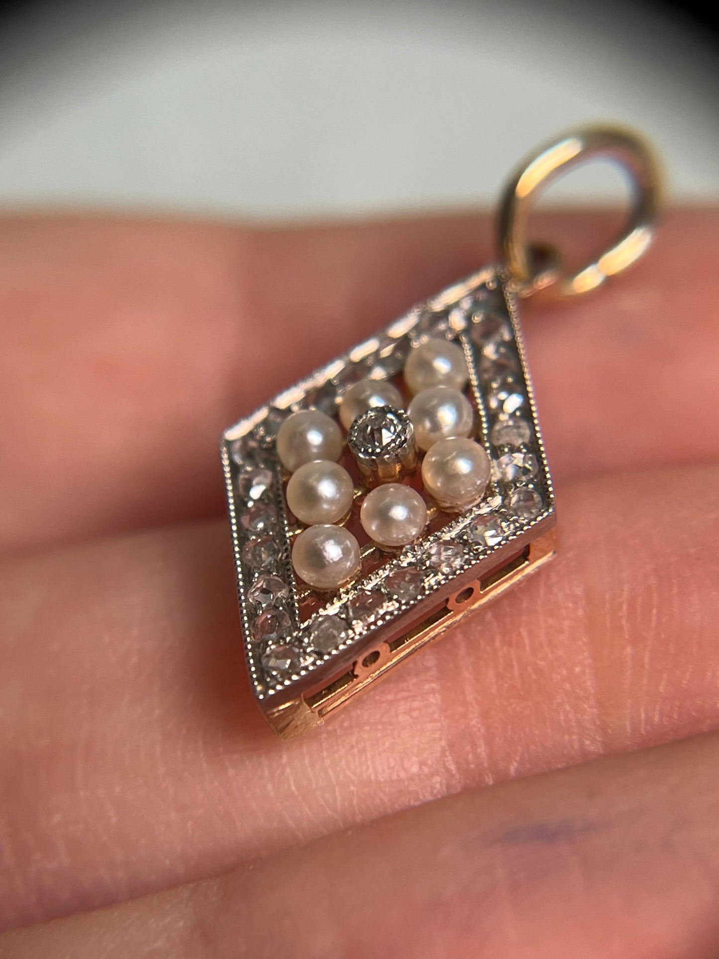 Antique Rose-Cut Diamond and Seed Pearl Pendant