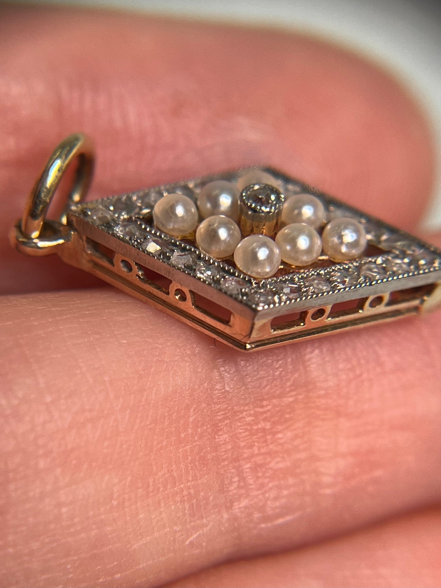 Antique Rose-Cut Diamond and Seed Pearl Pendant
