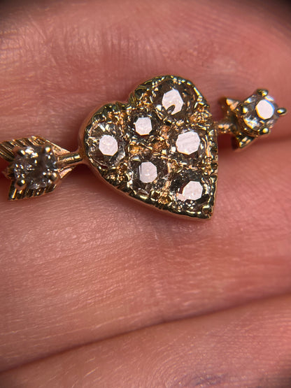 Antique Heart and Arrow Pin in 14K Gold with Old Mine Cut Diamonds