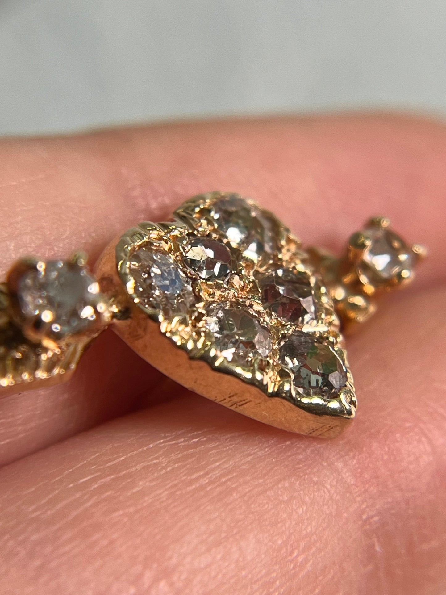 Antique Heart and Arrow Pin in 14K Gold with Old Mine Cut Diamonds