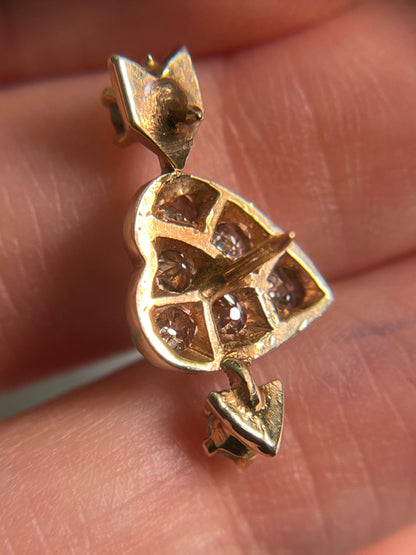 Antique Heart and Arrow Pin in 14K Gold with Old Mine Cut Diamonds