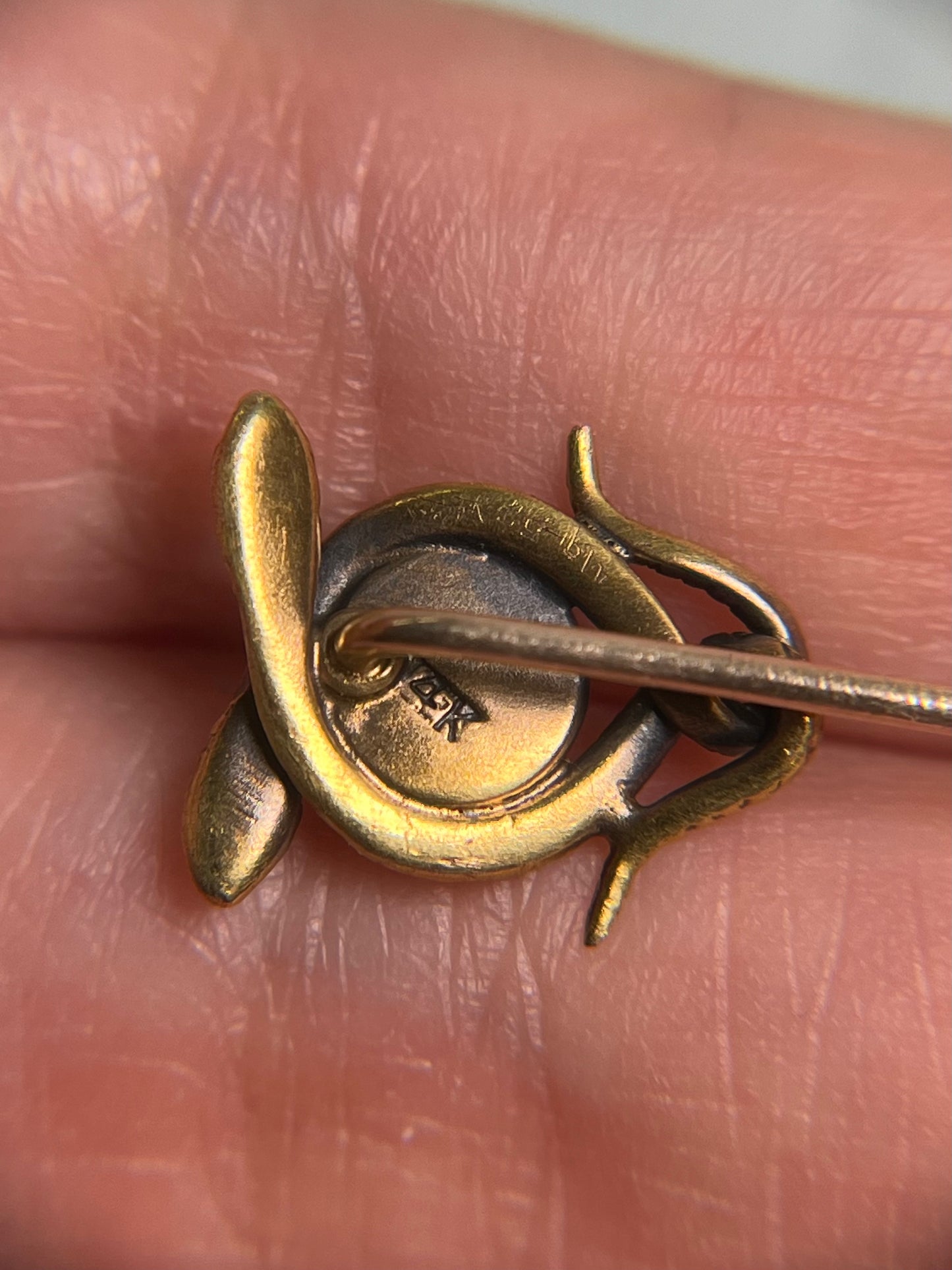 Antique Handmade 14K and Turquoise Snake Stickpin