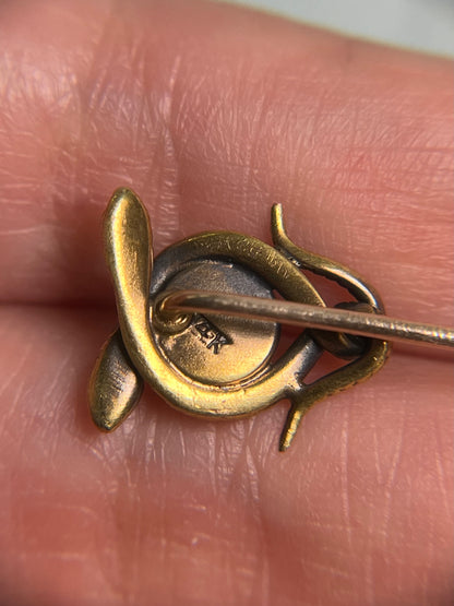 Antique Handmade 14K and Turquoise Snake Stickpin