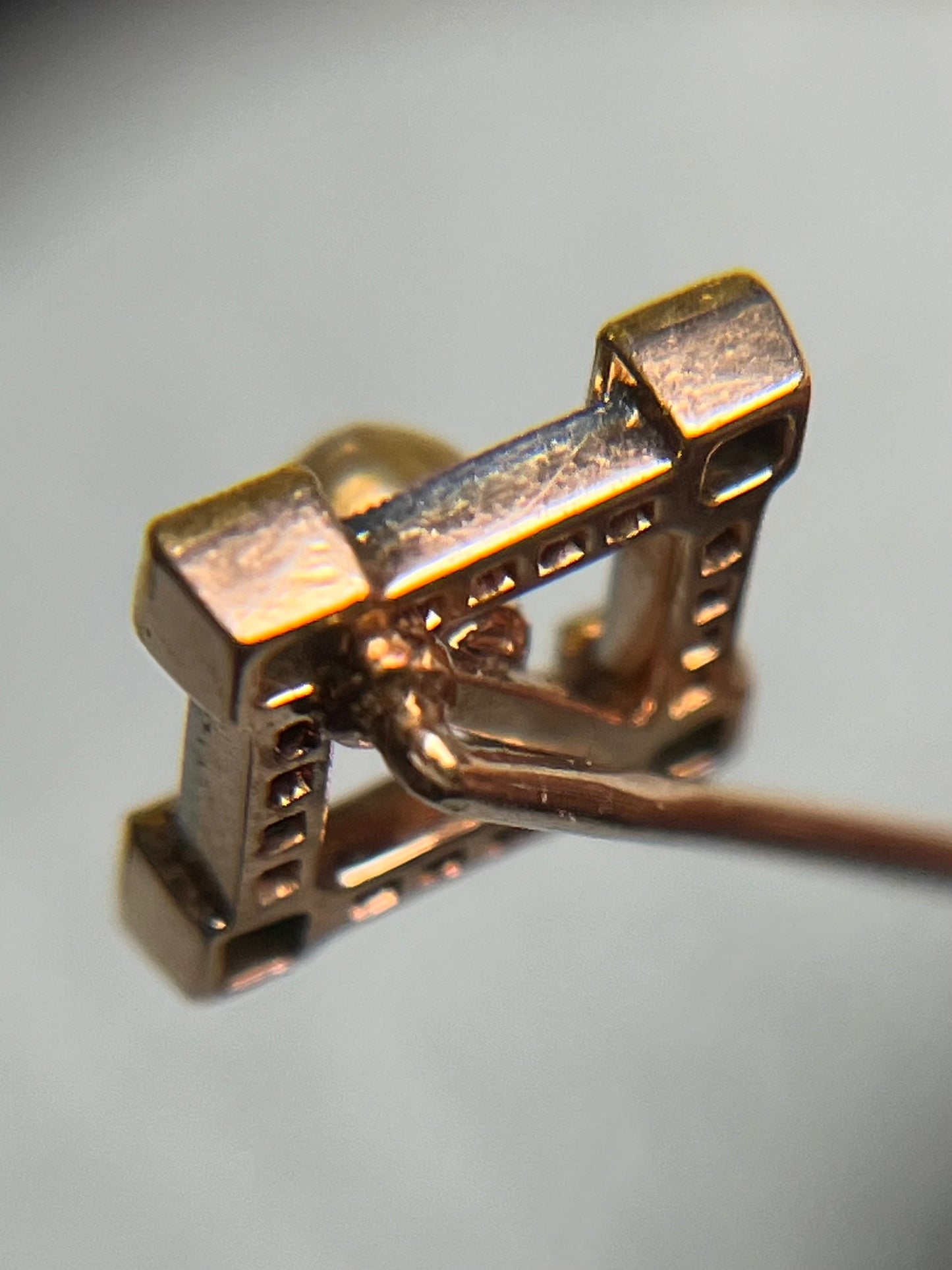 Antique Art Deco Stickpin in 14K and Platinum with Emeralds, Diamonds and Untested Pearl
