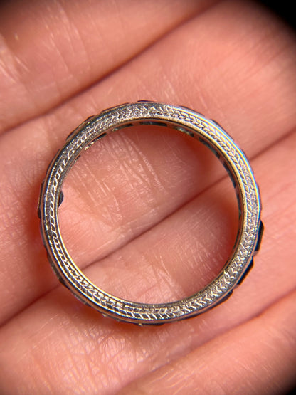Art Deco Sapphire Eternity Band in 18K White Gold