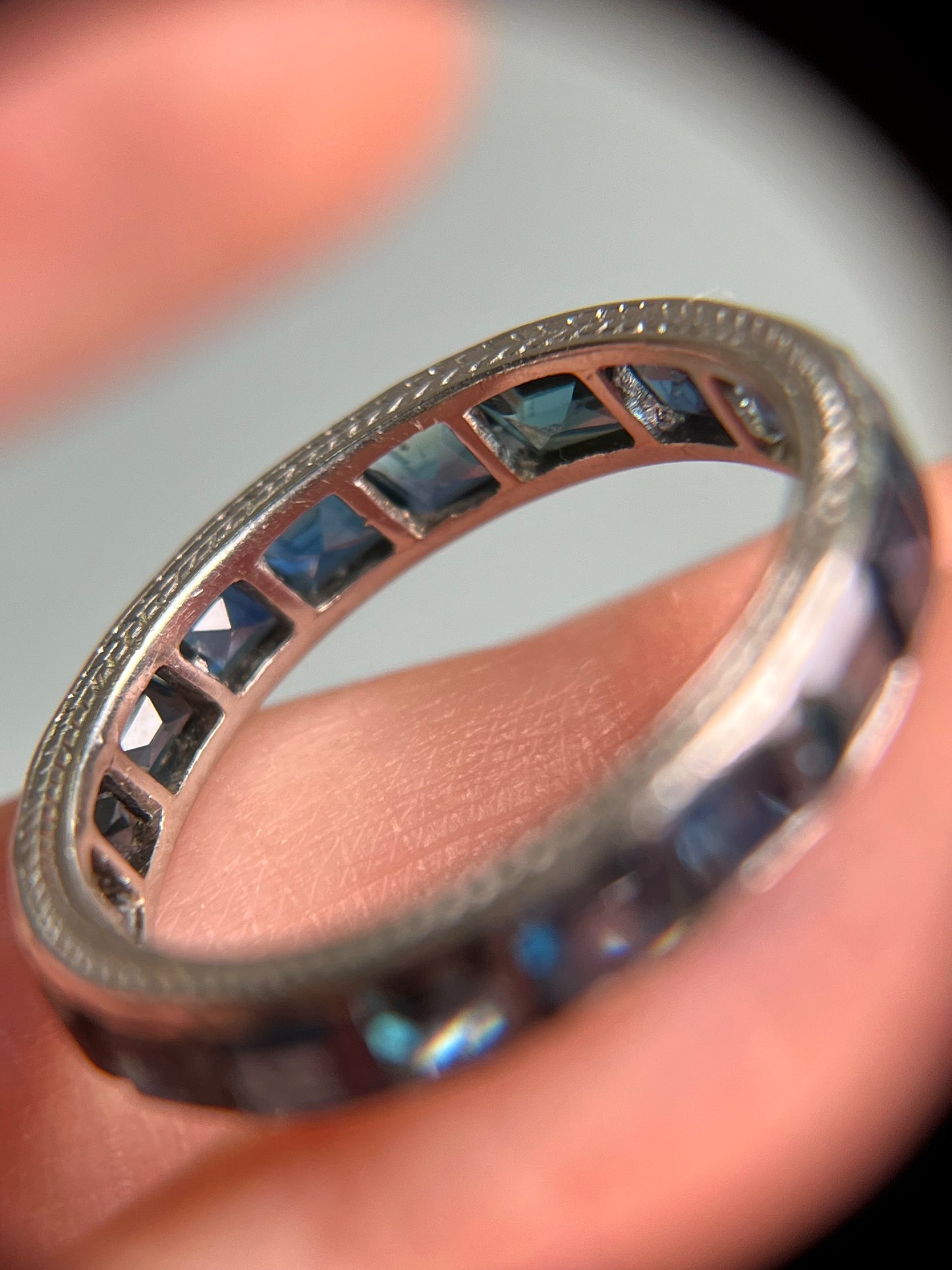 Art Deco Sapphire Eternity Band in 18K White Gold