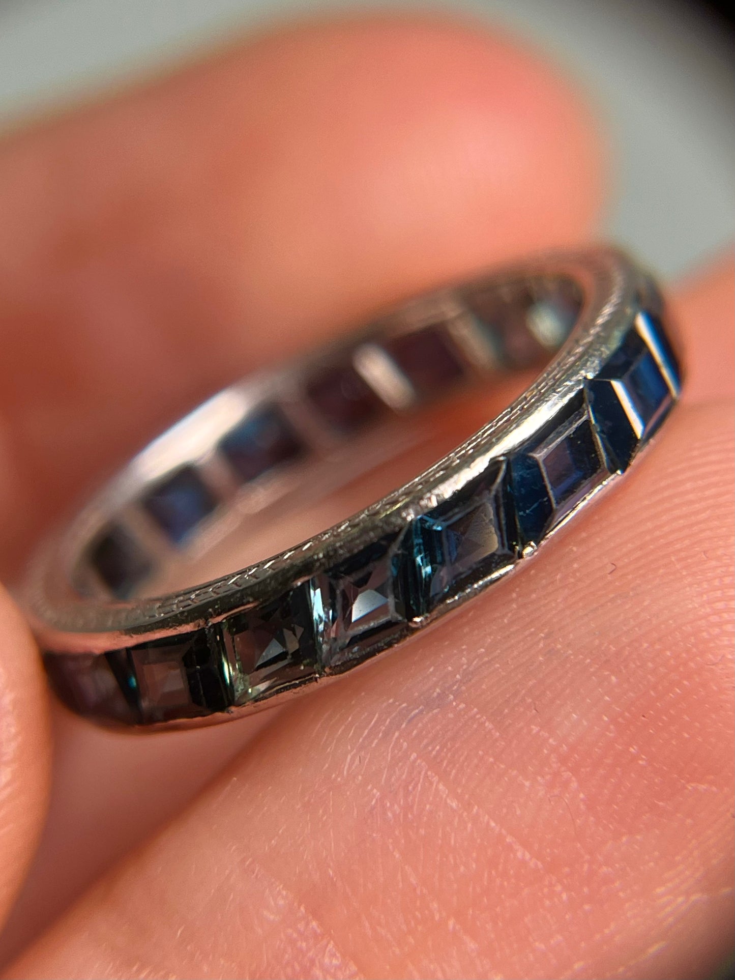 Art Deco Sapphire Eternity Band in 18K White Gold