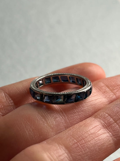 Art Deco Sapphire Eternity Band in 18K White Gold
