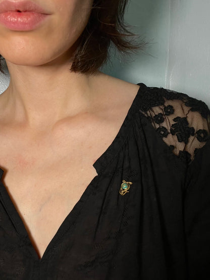 Antique Handmade 14K and Turquoise Snake Stickpin