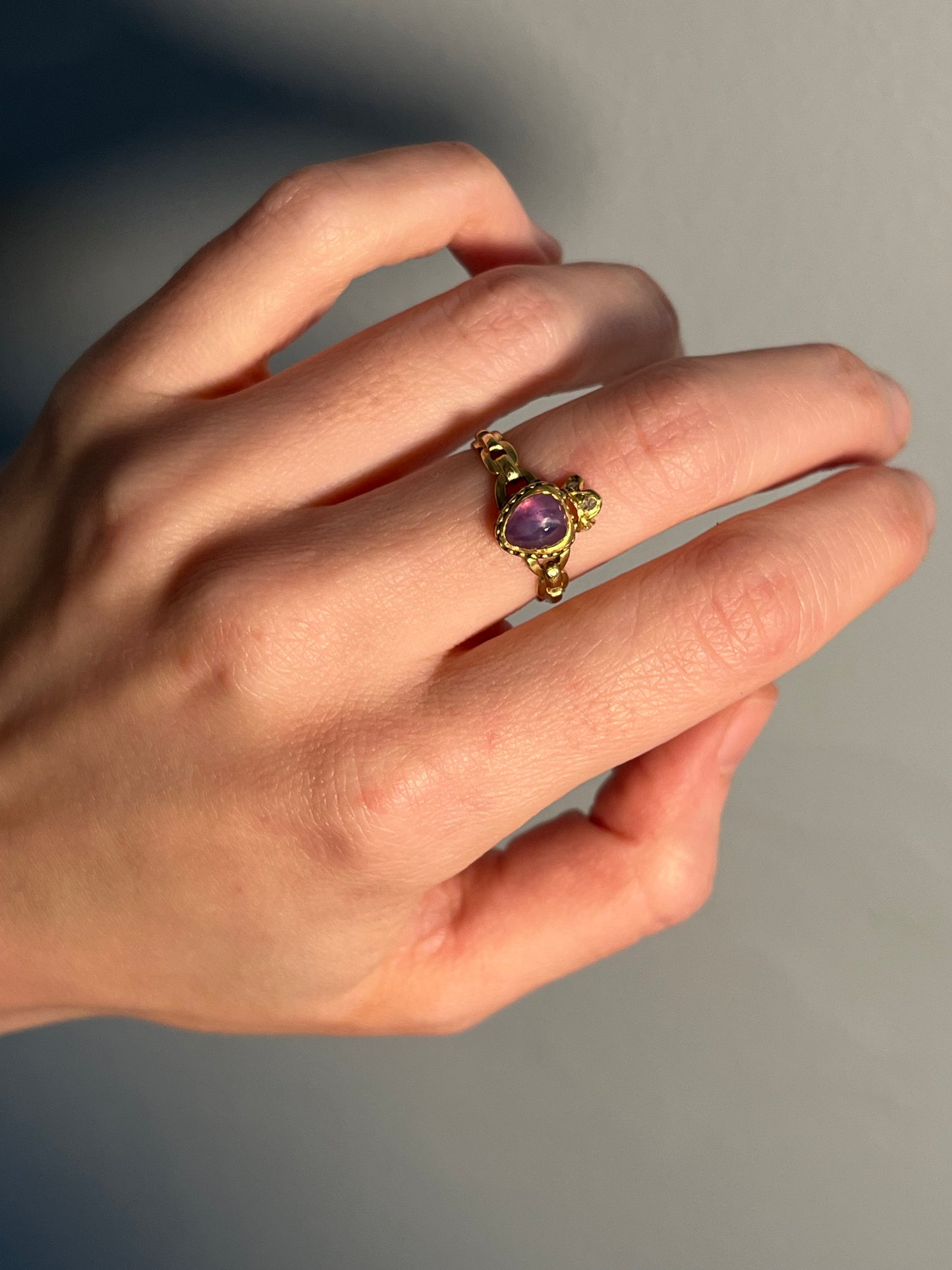 Antique Purple Star Sapphire and Diamond Crowned Heart Ring