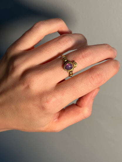 Antique Purple Star Sapphire and Diamond Crowned Heart Ring