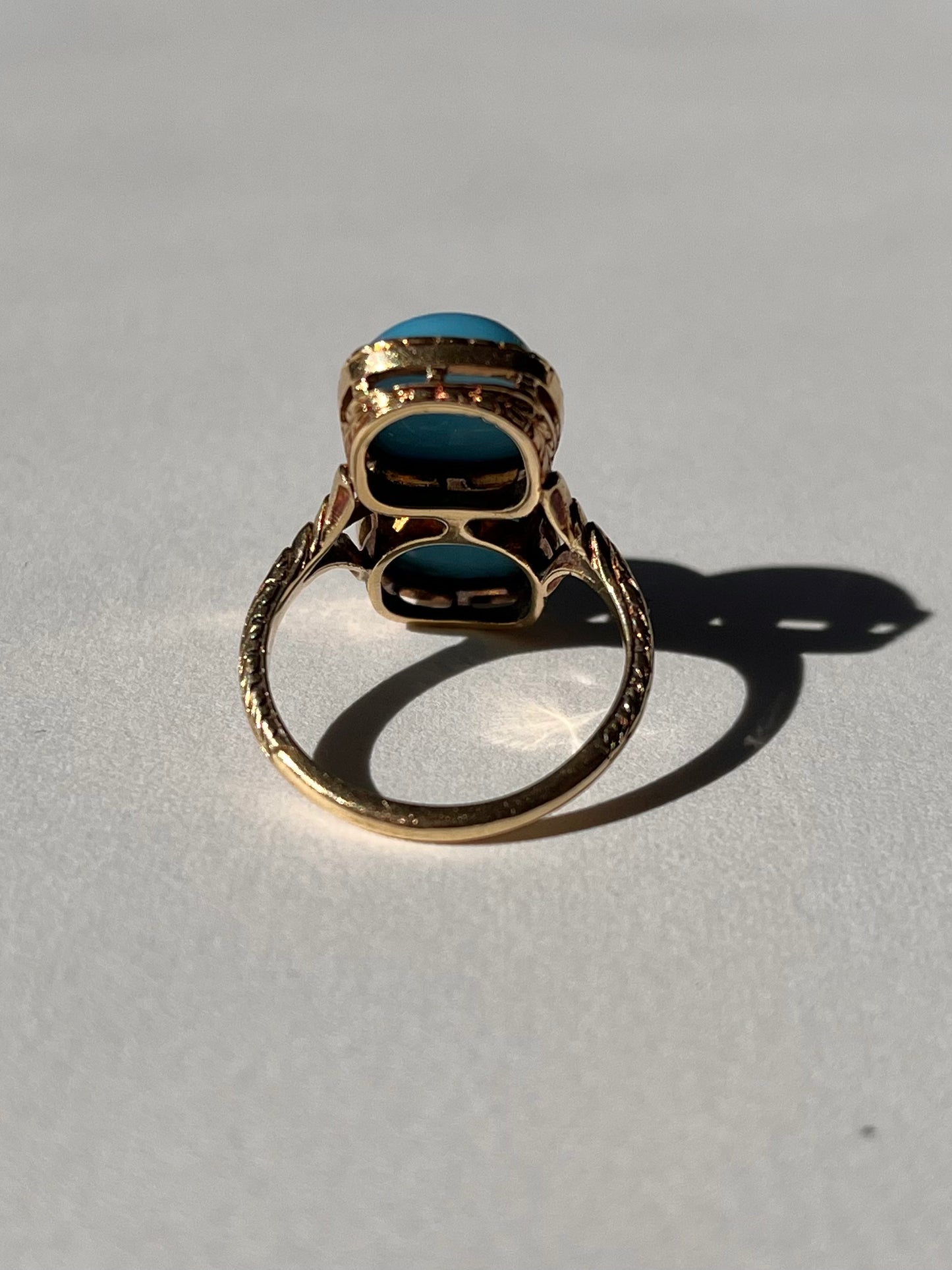 Antique 14K Yellow Gold Toi et Moi Ring with Blue Glass Cabochons