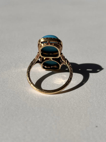 Antique 14K Yellow Gold Toi et Moi Ring with Blue Glass Cabochons