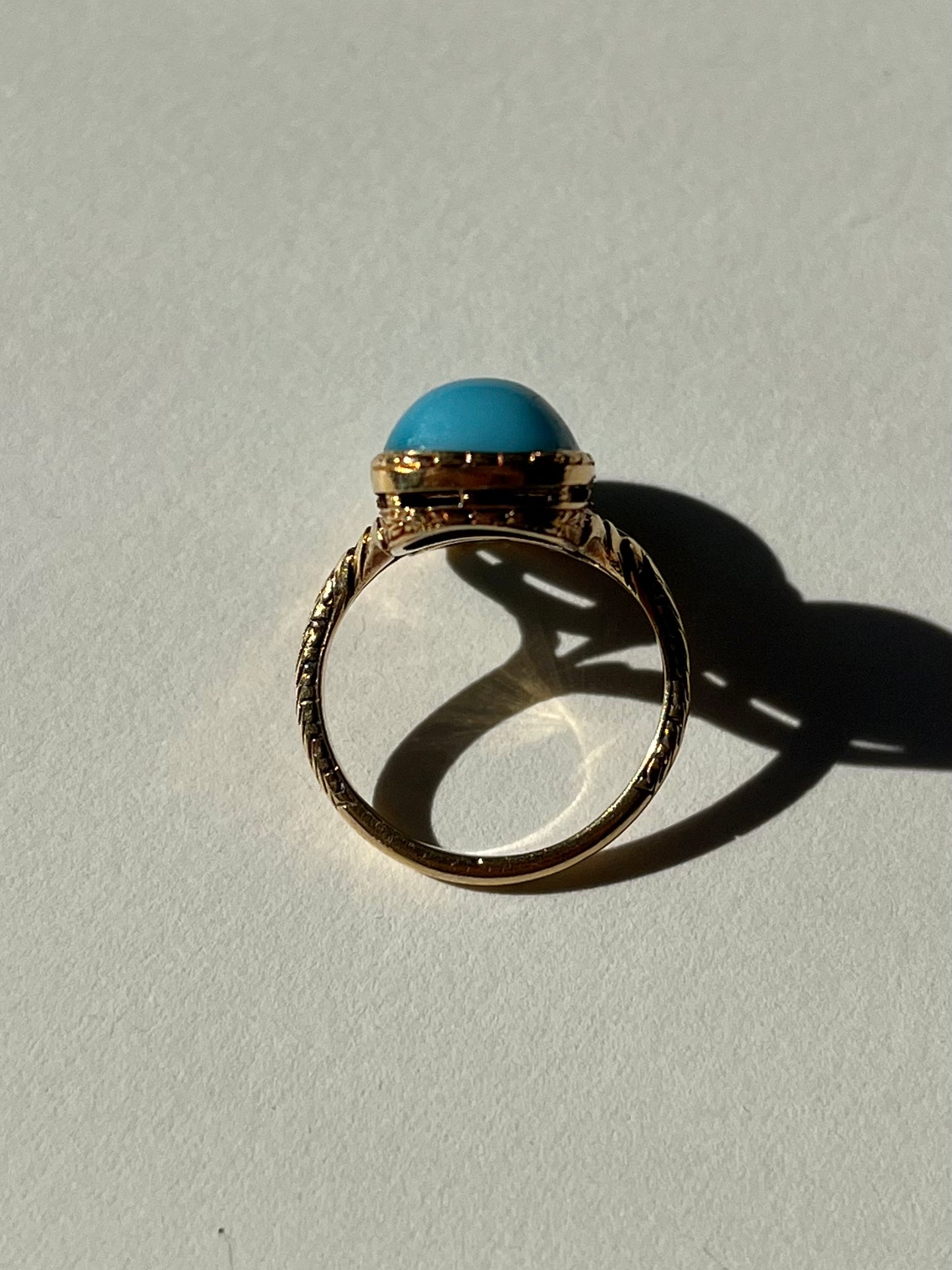 Antique 14K Yellow Gold Toi et Moi Ring with Blue Glass Cabochons