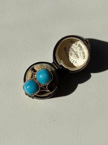 Antique 14K Yellow Gold Toi et Moi Ring with Blue Glass Cabochons