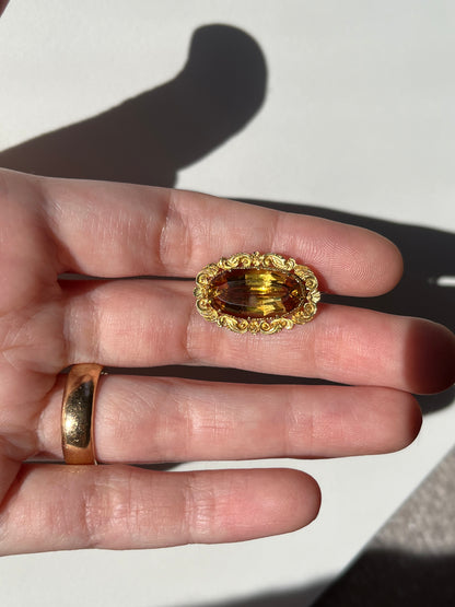 Antique 14K Chased Gold and Citrine Brooch c. 1830s