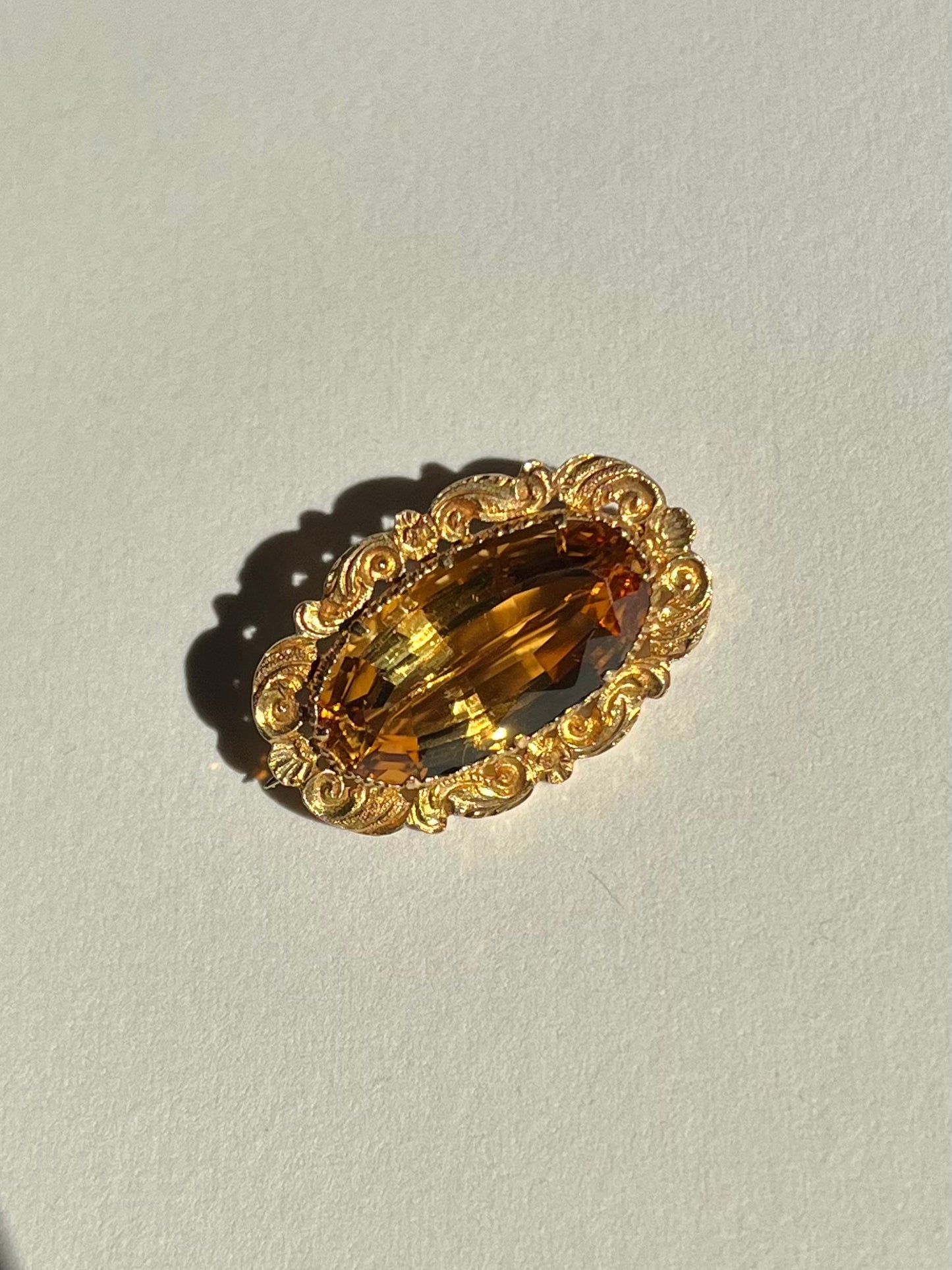 Antique 14K Chased Gold and Citrine Brooch c. 1830s