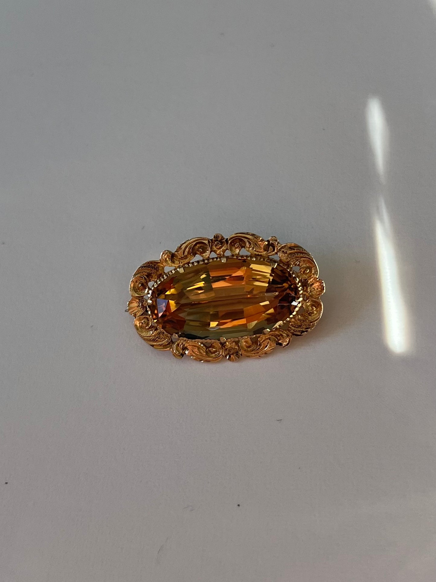 Antique 14K Chased Gold and Citrine Brooch c. 1830s