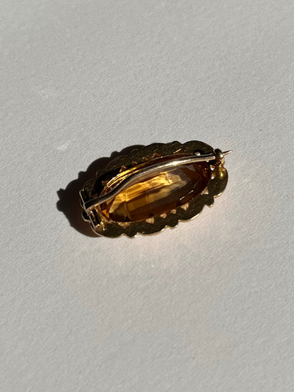 Antique 14K Chased Gold and Citrine Brooch c. 1830s