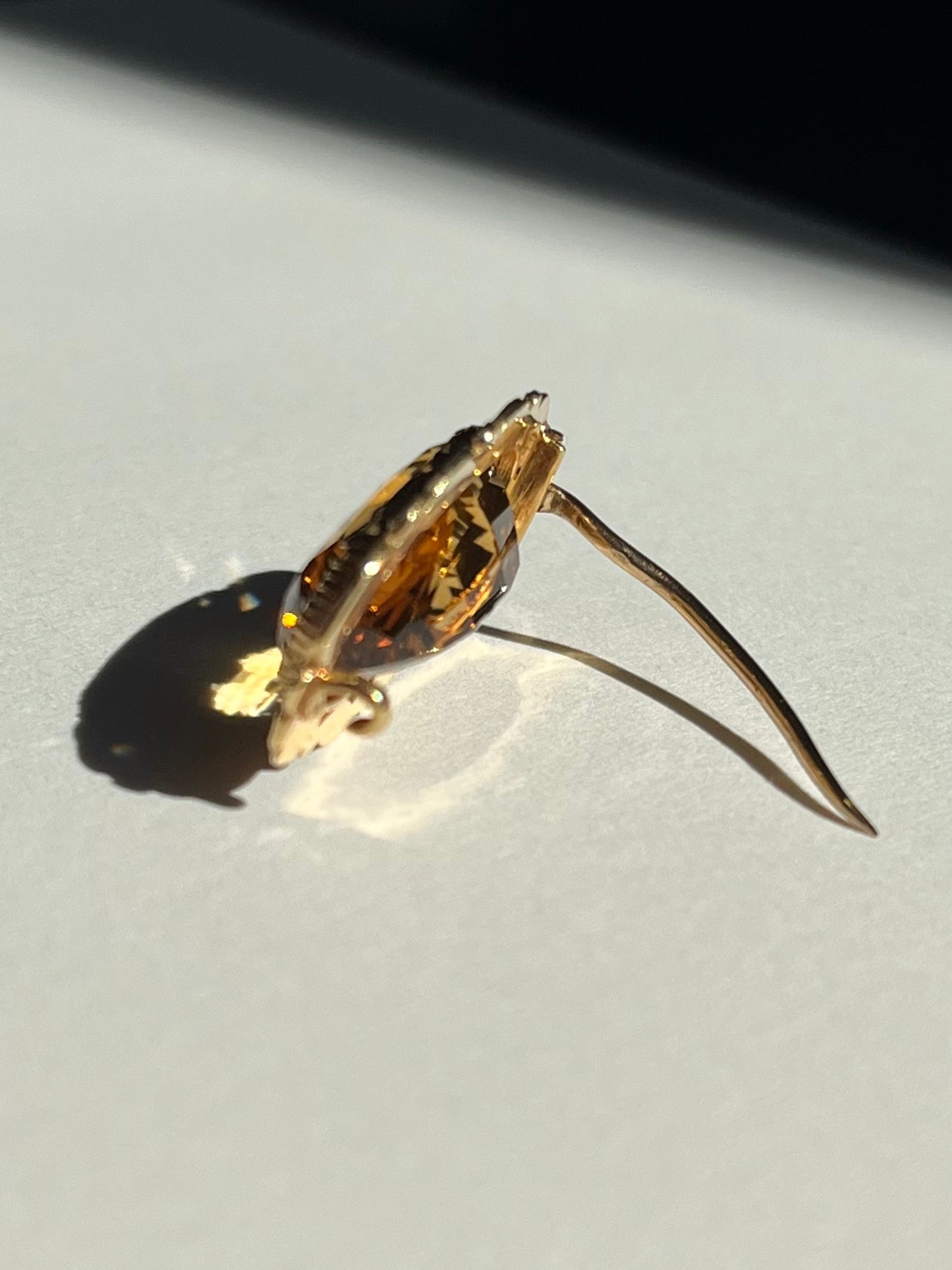 Antique 14K Chased Gold and Citrine Brooch c. 1830s