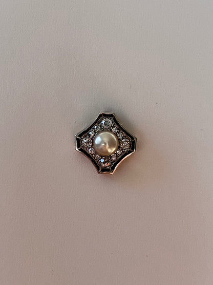 Antique Platinum and 14K, Old Cut Diamond and Untested Pearl Slide Pendant