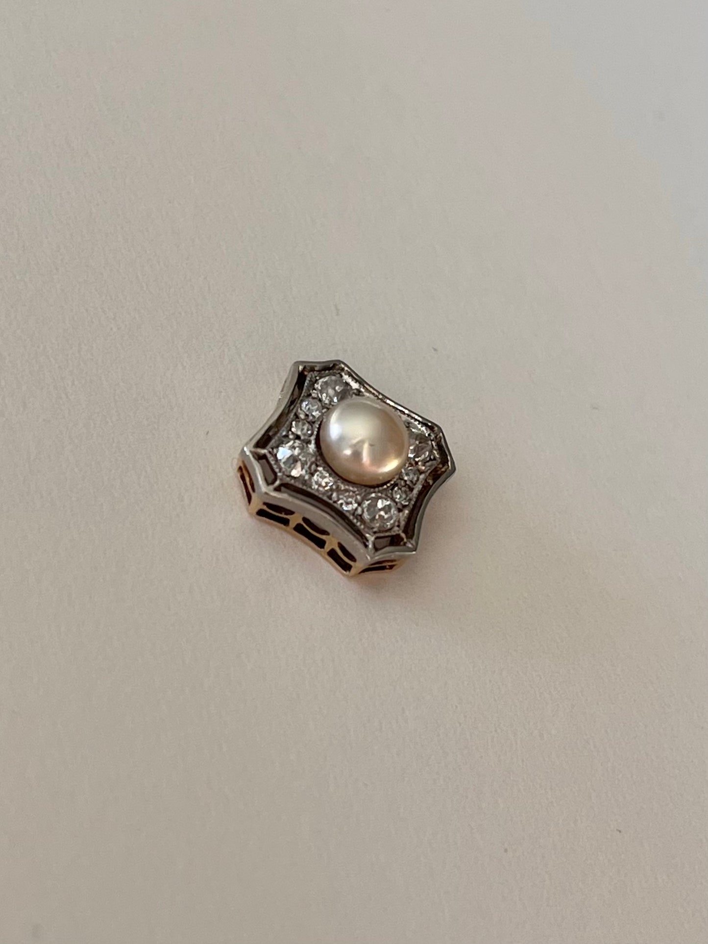 Antique Platinum and 14K, Old Cut Diamond and Untested Pearl Slide Pendant