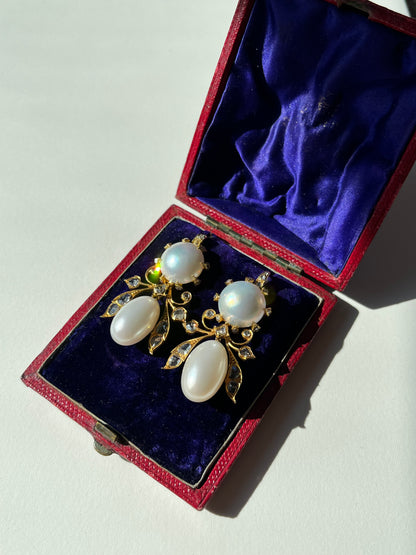 Antique Diamond and Pearl Pendeloque Earrings