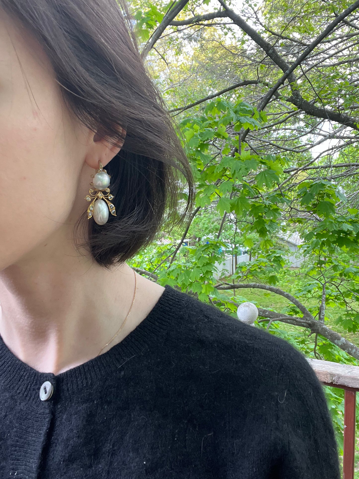 Antique Diamond and Pearl Pendeloque Earrings