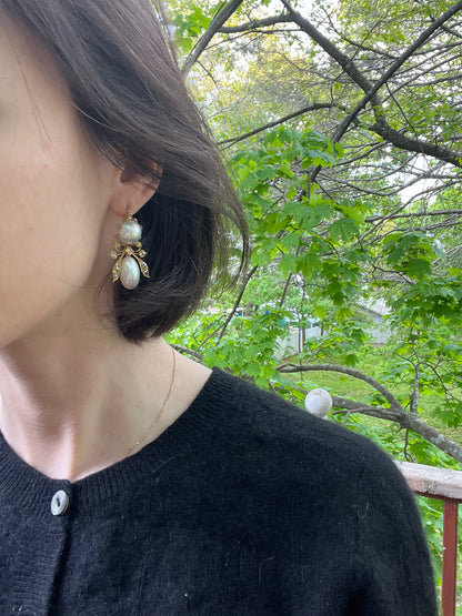 Antique Diamond and Pearl Pendeloque Earrings