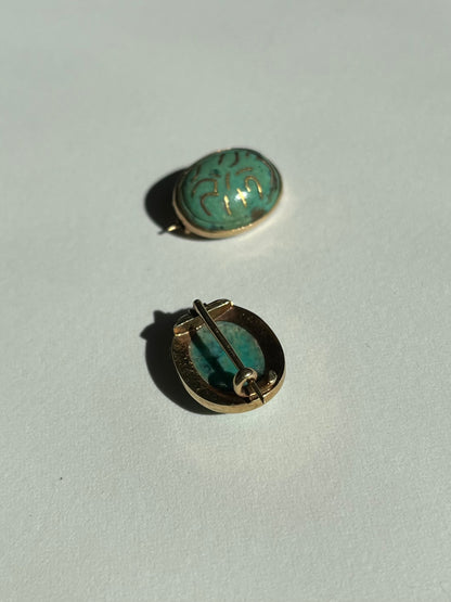 Antique Pair of Turquoise And Gold Inlay Brooches