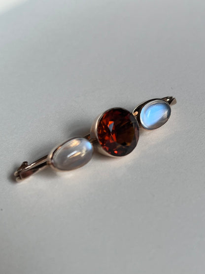 Antique 9K Moonstone and Citrine Brooch