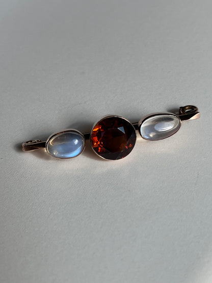 Antique 9K Moonstone and Citrine Brooch