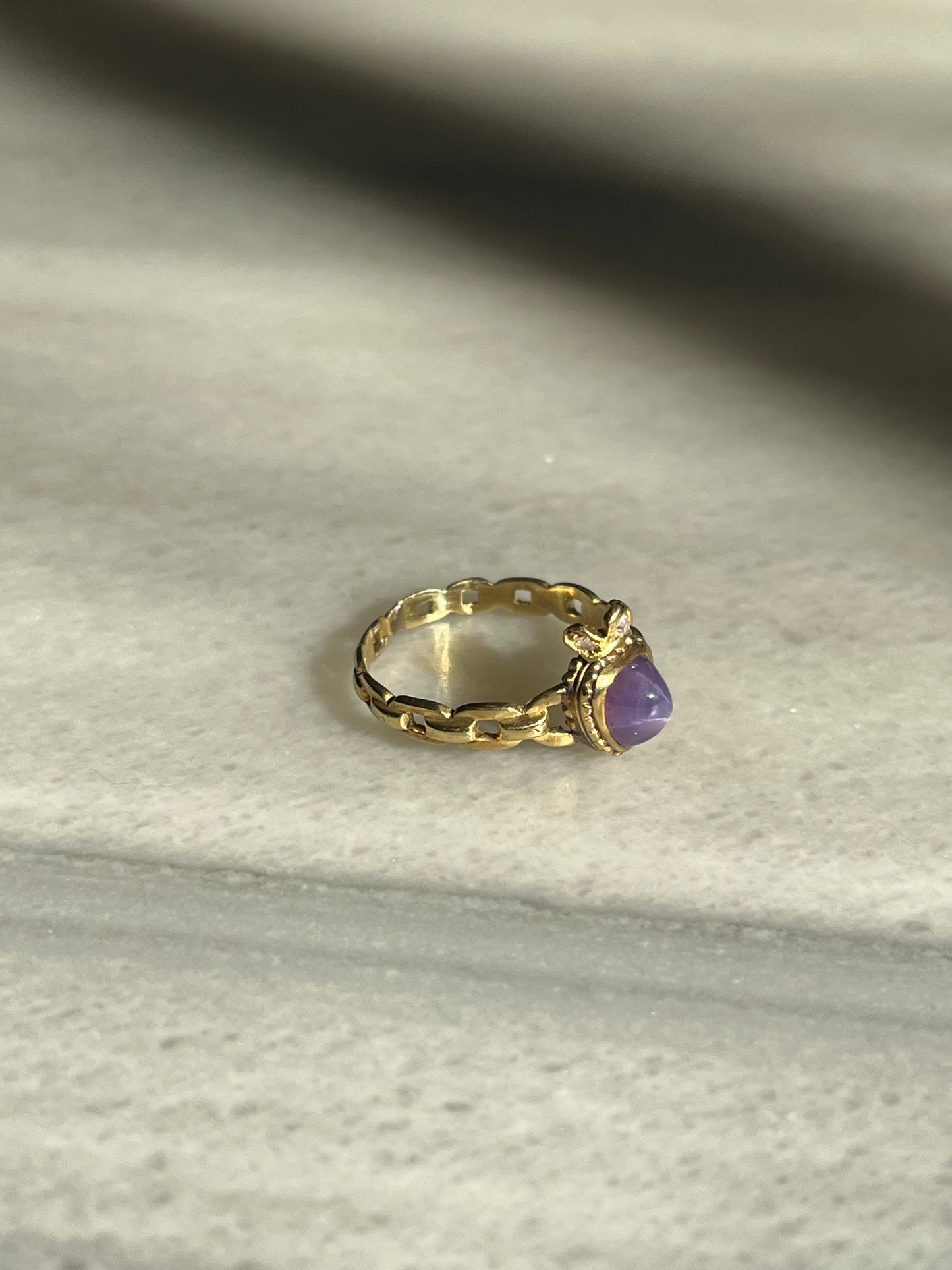 Antique Purple Star Sapphire and Diamond Crowned Heart Ring