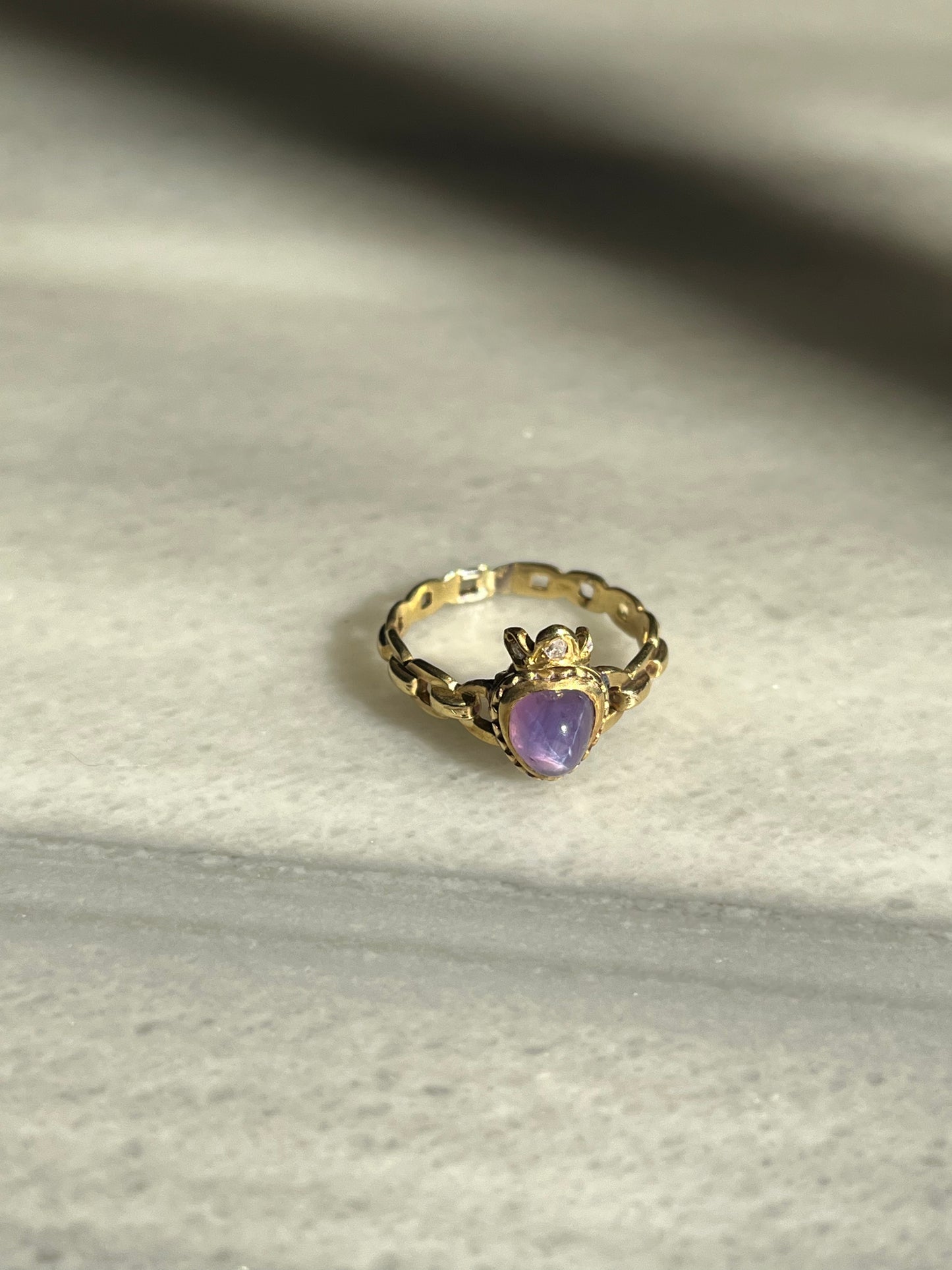 Antique Purple Star Sapphire and Diamond Crowned Heart Ring