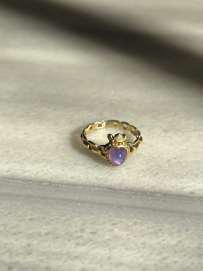 Antique Purple Star Sapphire and Diamond Crowned Heart Ring