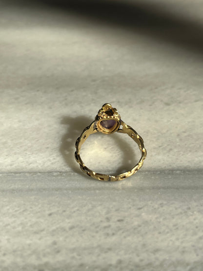 Antique Purple Star Sapphire and Diamond Crowned Heart Ring