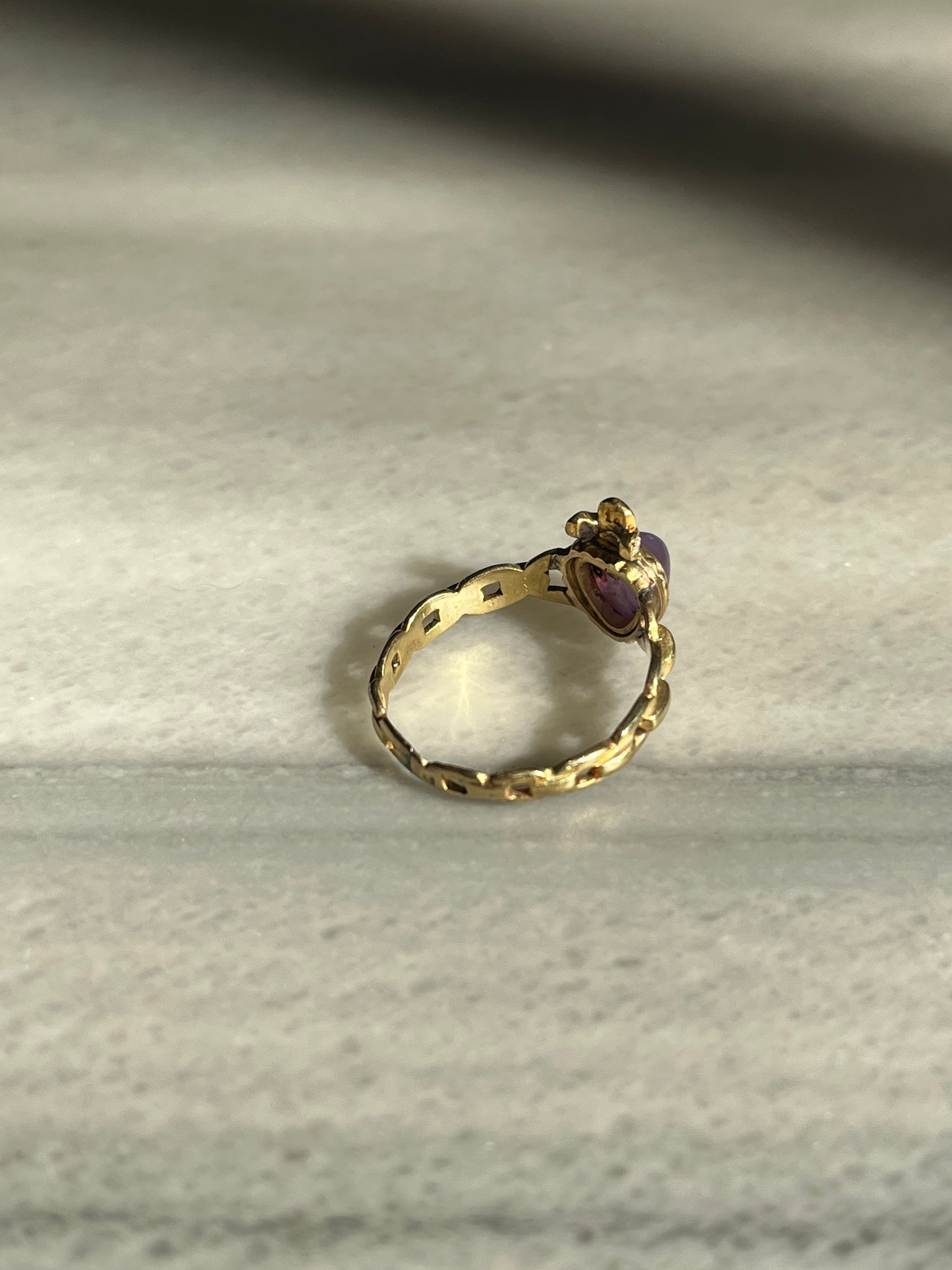 Antique Purple Star Sapphire and Diamond Crowned Heart Ring
