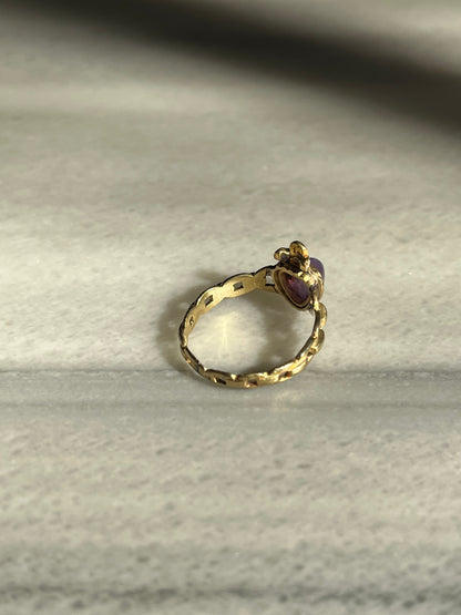 Antique Purple Star Sapphire and Diamond Crowned Heart Ring