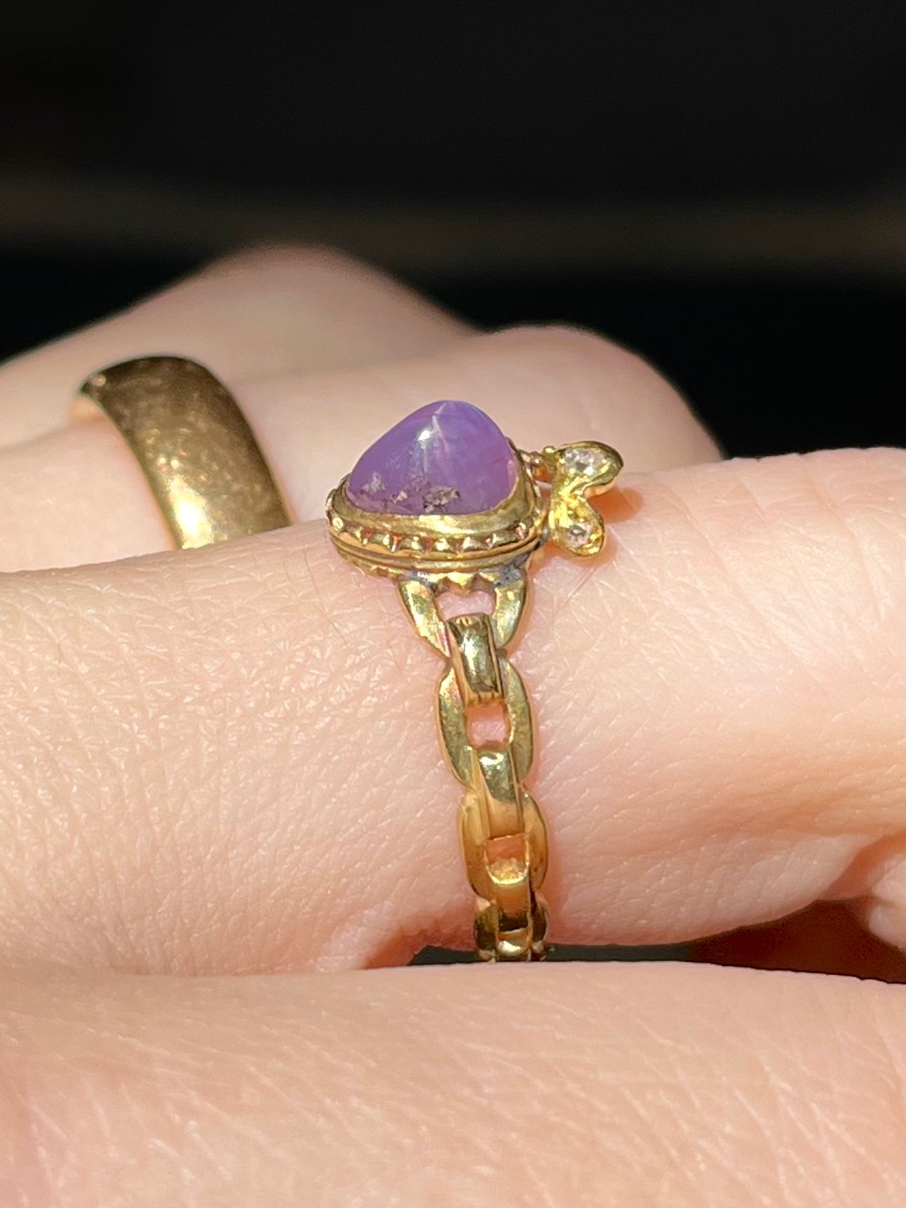 Antique Purple Star Sapphire and Diamond Crowned Heart Ring