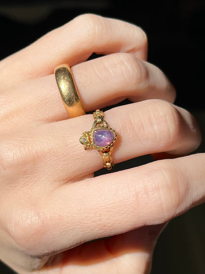 Antique Purple Star Sapphire and Diamond Crowned Heart Ring