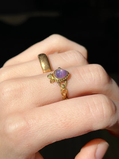 Antique Purple Star Sapphire and Diamond Crowned Heart Ring