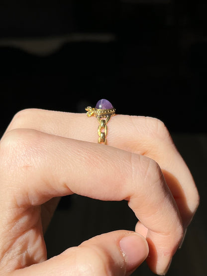 Antique Purple Star Sapphire and Diamond Crowned Heart Ring