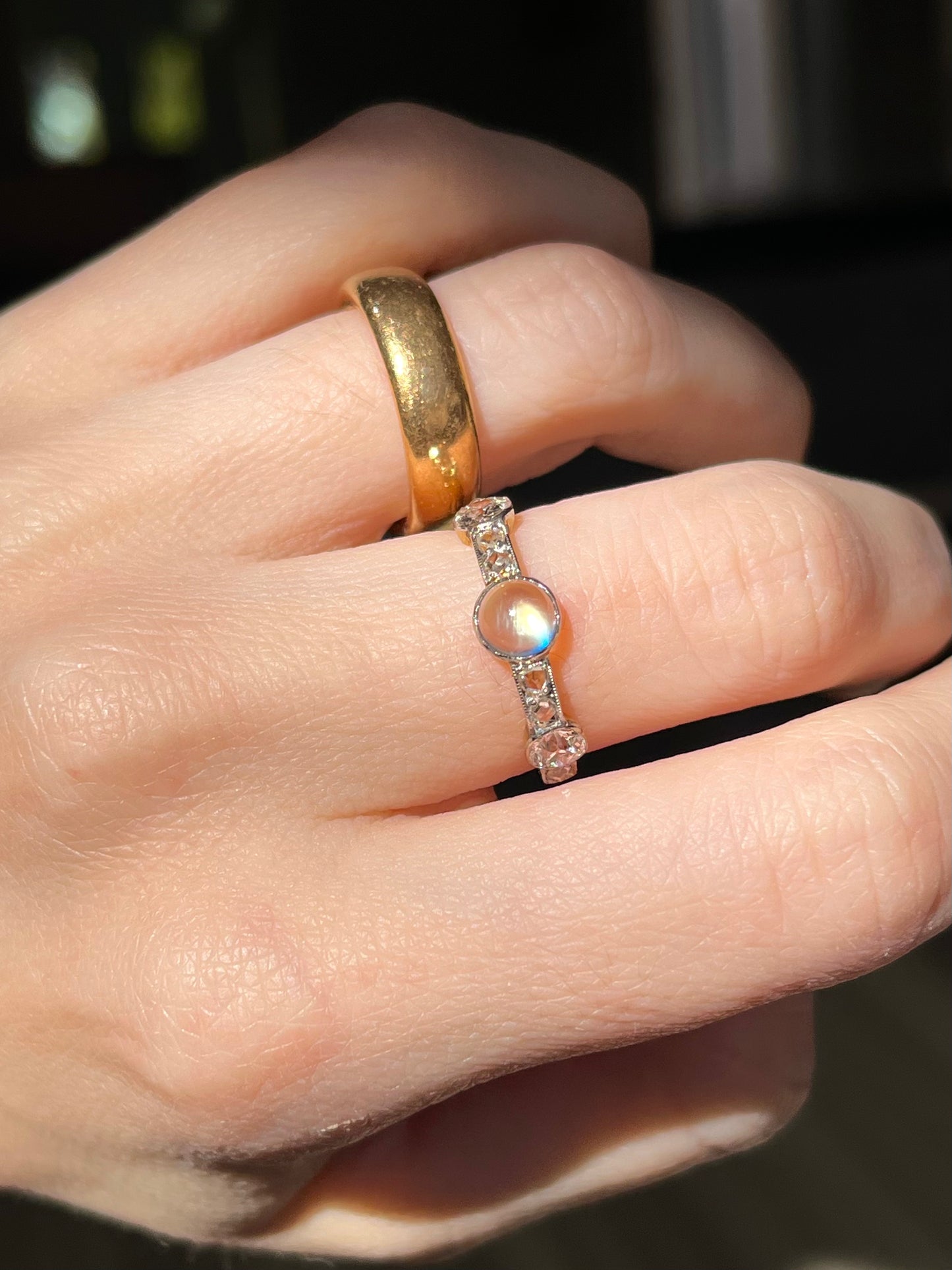 Edwardian Moonstone and Diamond Band 0.75ctw