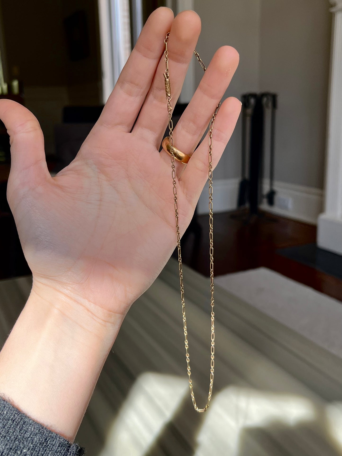 Antique 9K Gold Trombone Link Chain