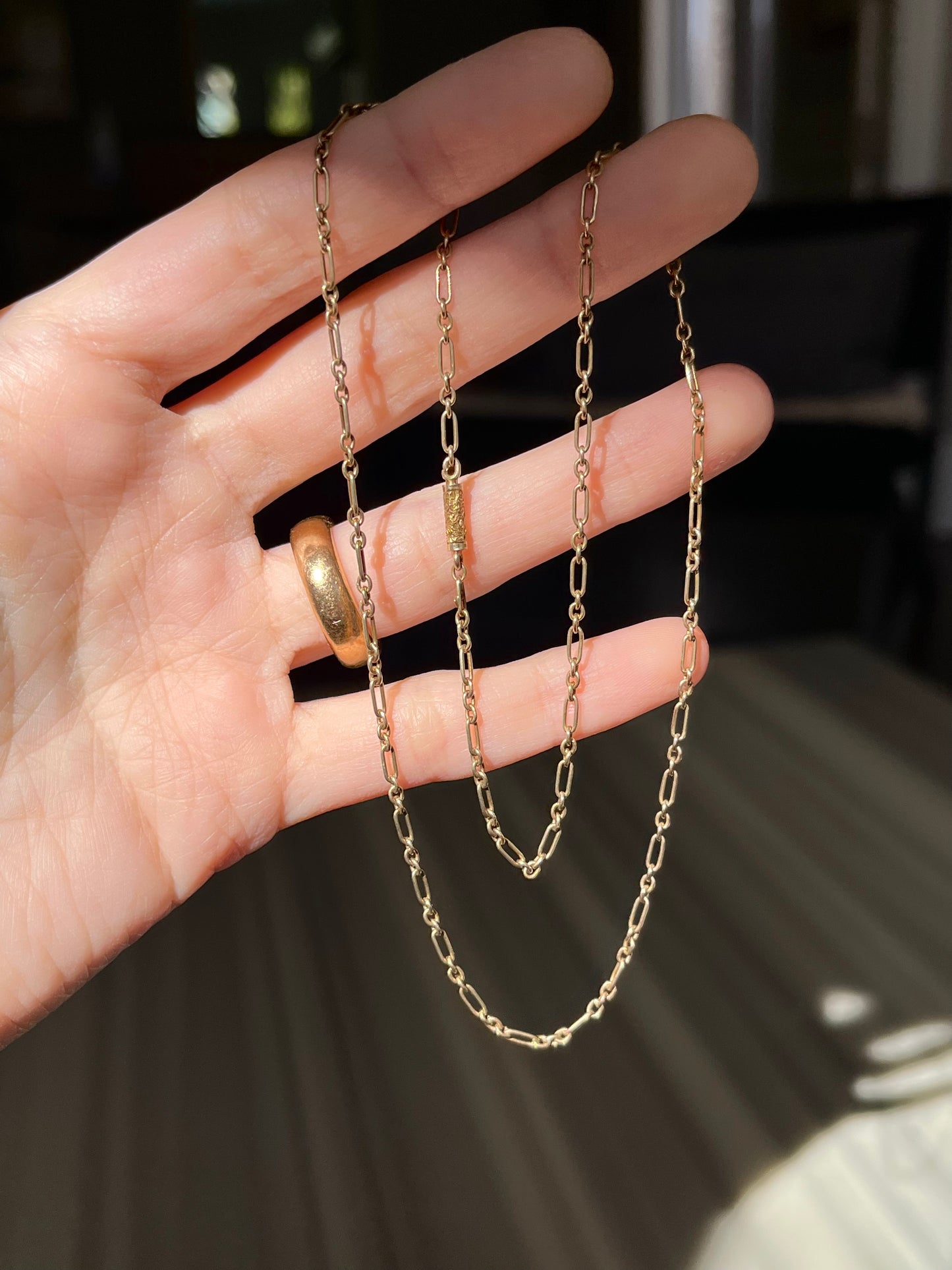 Antique 9K Gold Trombone Link Chain
