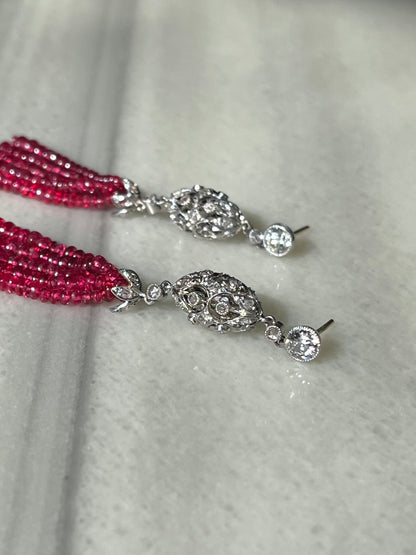 Diamond, Platinum and Spinel Tassel Earrings