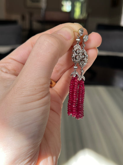 Diamond, Platinum and Spinel Tassel Earrings
